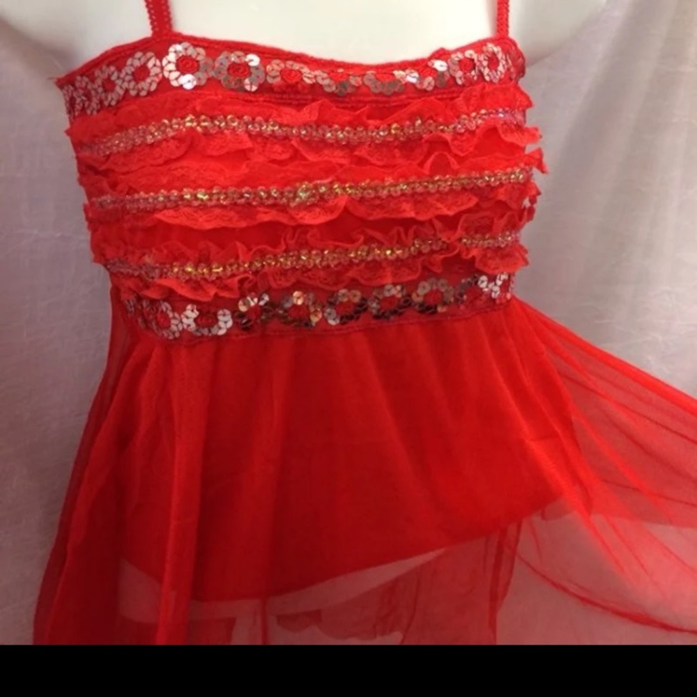 Red Sequin Sheer Top